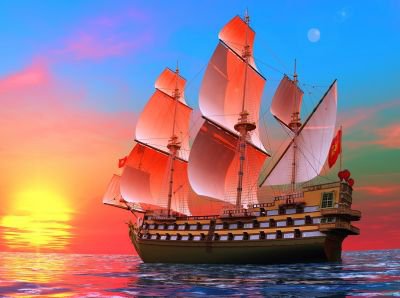 алые паруса - корабль, парусник, закат, море, морская тематика - оригинал