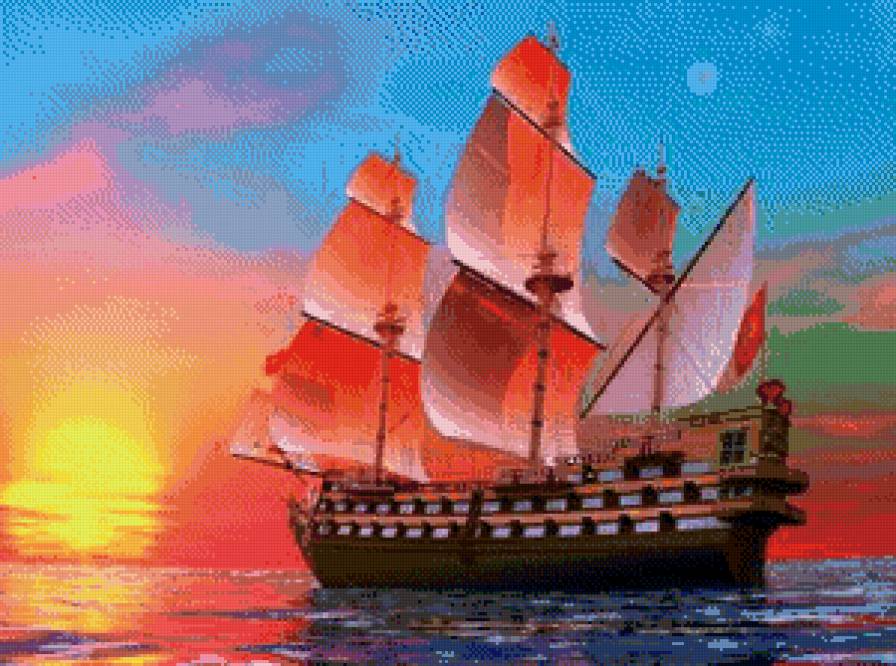 алые паруса - корабль, закат, парусник, морская тематика, море - предпросмотр