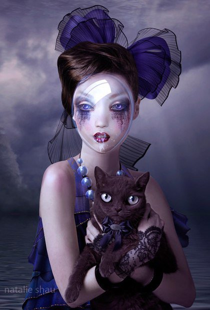 девушка с кошкой - кот, фэнтези, готика, мистика, девушка, кошка - оригинал