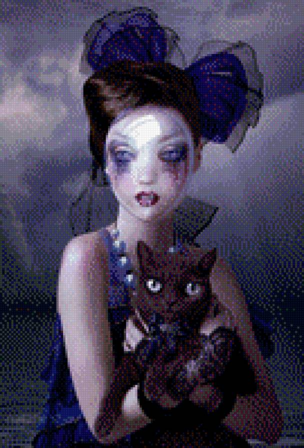 девушка с кошкой - мистика, кошка, кот, фэнтези, готика, девушка - предпросмотр