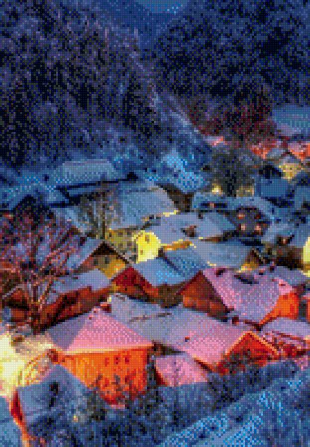 деревня в Альпах - дома, деревня, зима, пейзаж, альпы, горы - предпросмотр