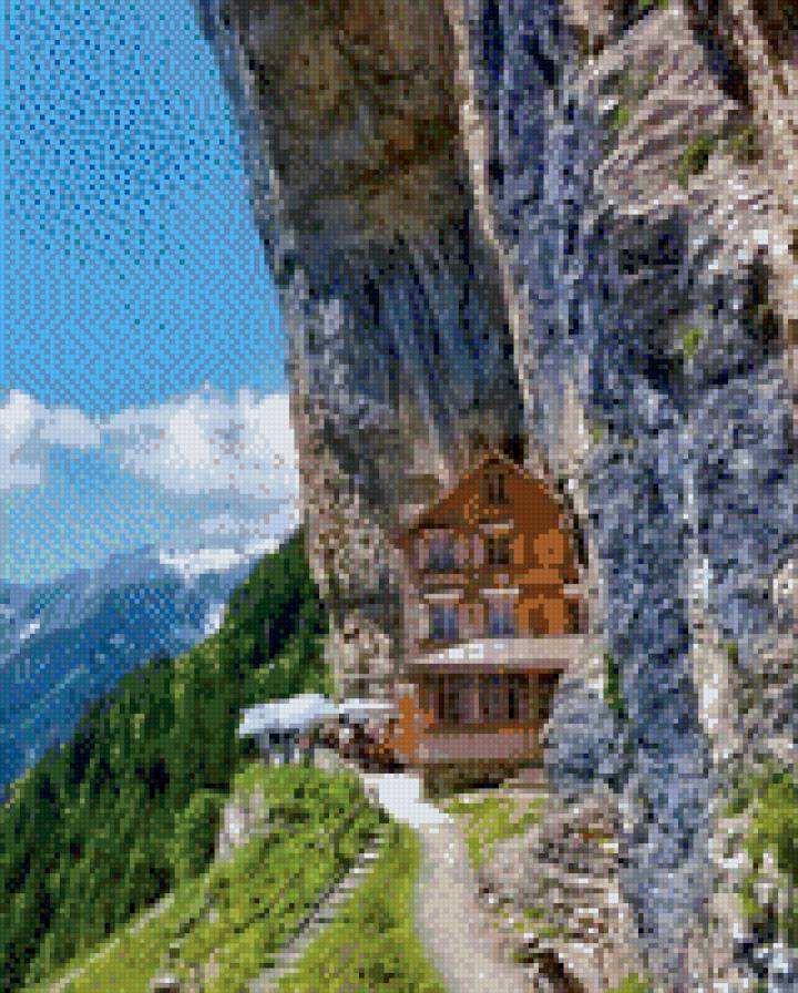 домик в Альпах - альпы, пейзаж, дом, горы - предпросмотр