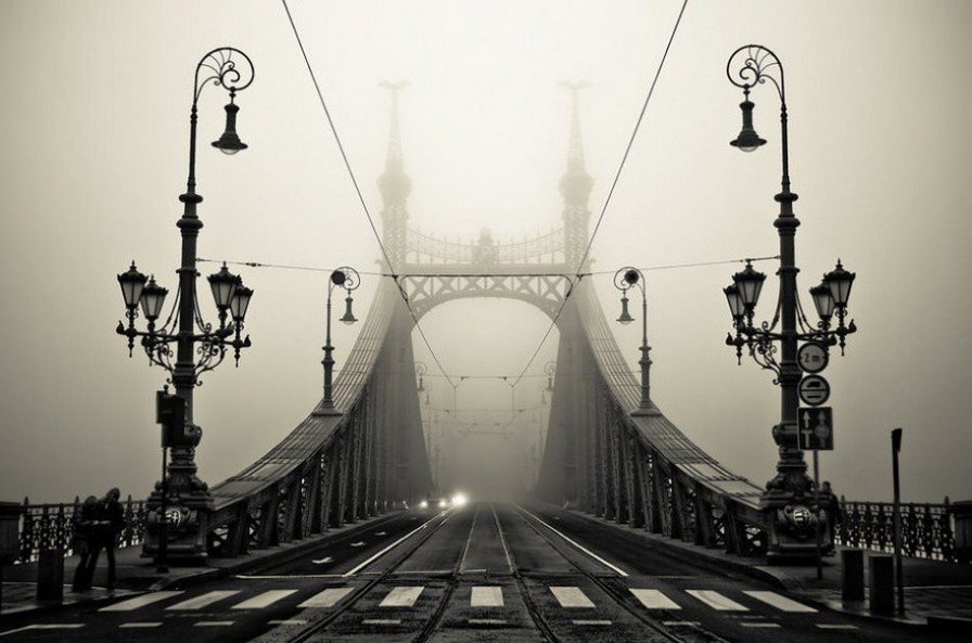 Будапешт, Венгрия - мост, будапешт, венгрия, монохром, пейзаж - оригинал