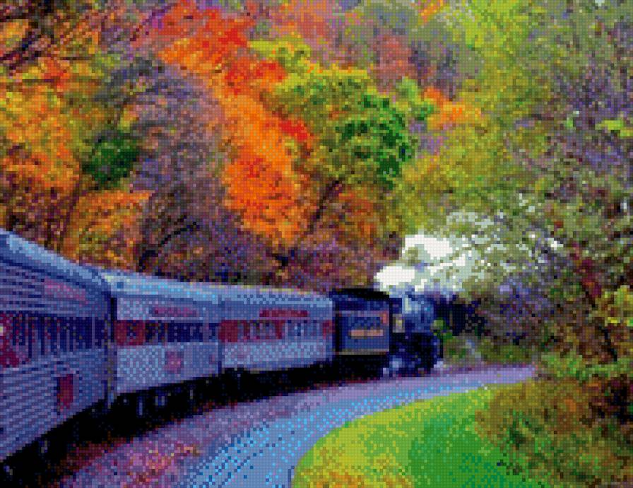 поезд в Германиии - пейзаж, осень, поезд, германия, лес, дорога - предпросмотр