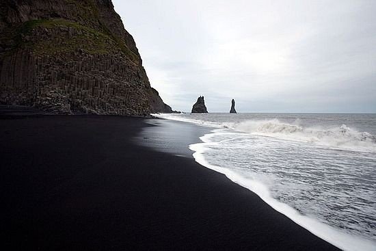 черный пляж, Исландия - океан, исландия, пляж, скалы, пейзаж, горы - оригинал