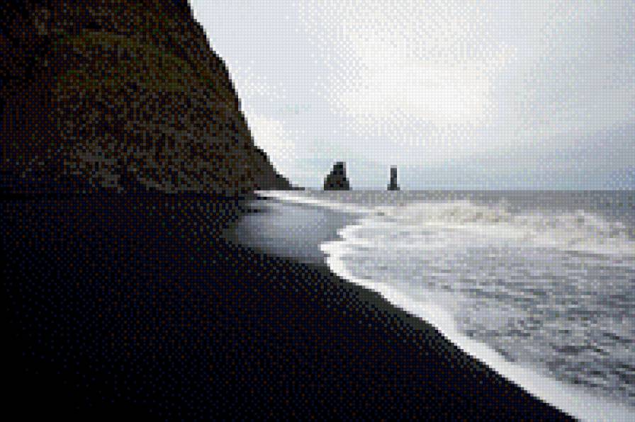 черный пляж, Исландия - пляж, исландия, океан, скалы, горы, пейзаж - предпросмотр