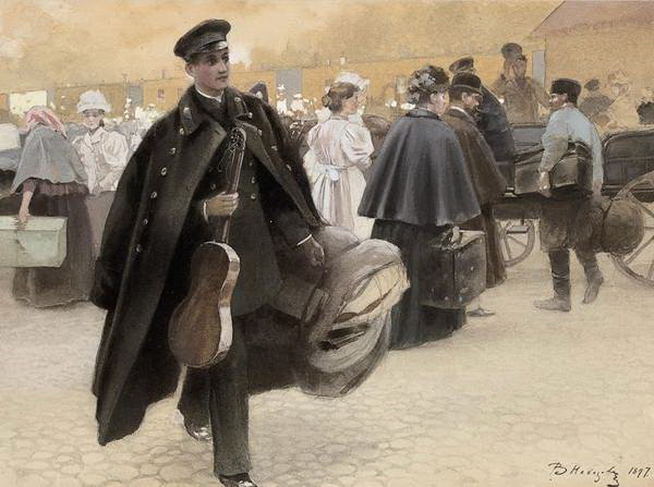 ВОКЗАЛ - коляски, поезда, господа, дамы, чемоданы, вокзал - оригинал