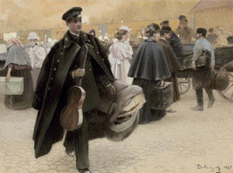 ВОКЗАЛ - дамы, чемоданы, коляски, господа, поезда, вокзал - предпросмотр