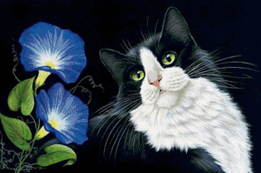 Кошка - кот, животные, цветы - предпросмотр