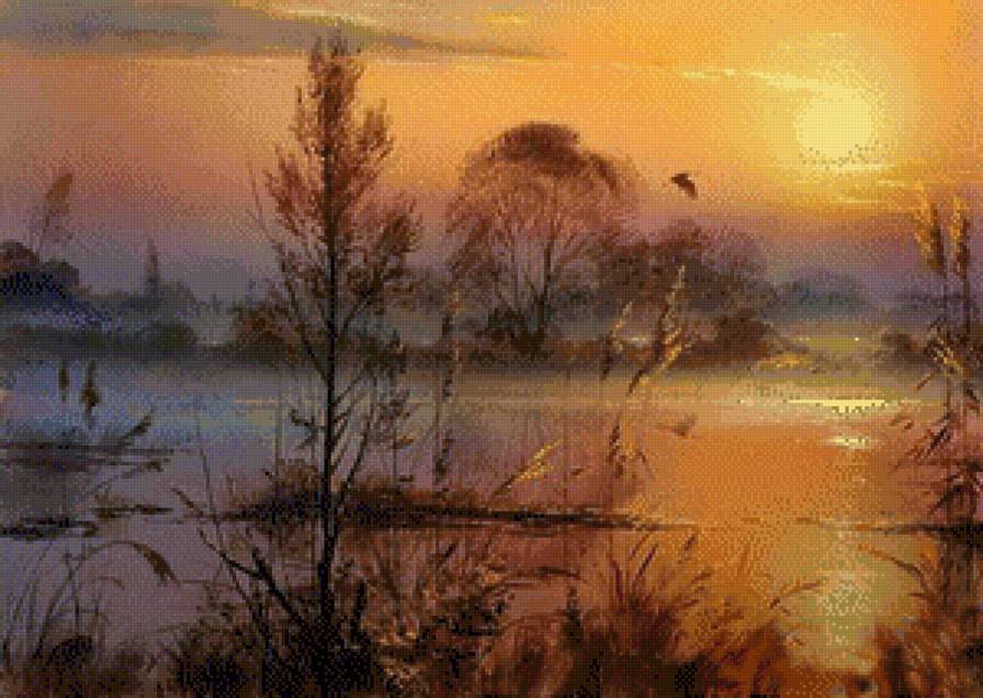 Осенний закат - природа, пейзаж, вода - предпросмотр