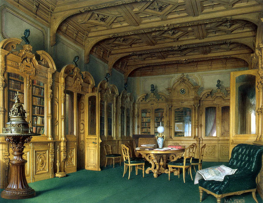 СЕРИЯ  "ОСОБНЯК БАРОНА ШТИГЛИЦА". БИБЛИОТЕКА - библиотека, ковры, книги, мебель - оригинал