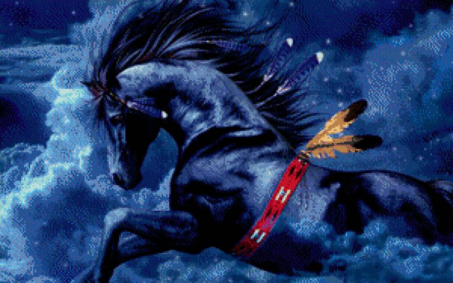 индейская лошадка - конь, лошадь, индейский мотив, лошади, животные - предпросмотр