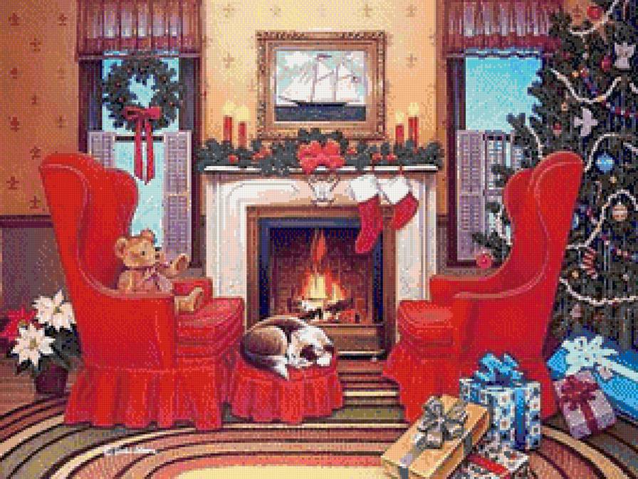домашний уют - камин, домик, дом, рождество, уют, тепло, новый год - предпросмотр
