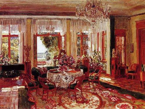 СЕРИЯ "ИНТЕРЬЕРЫ". УСАДЕБНАЯ СТОЛОВАЯ - столовая, мебель, вазы, люстры, диваны, цветы - оригинал