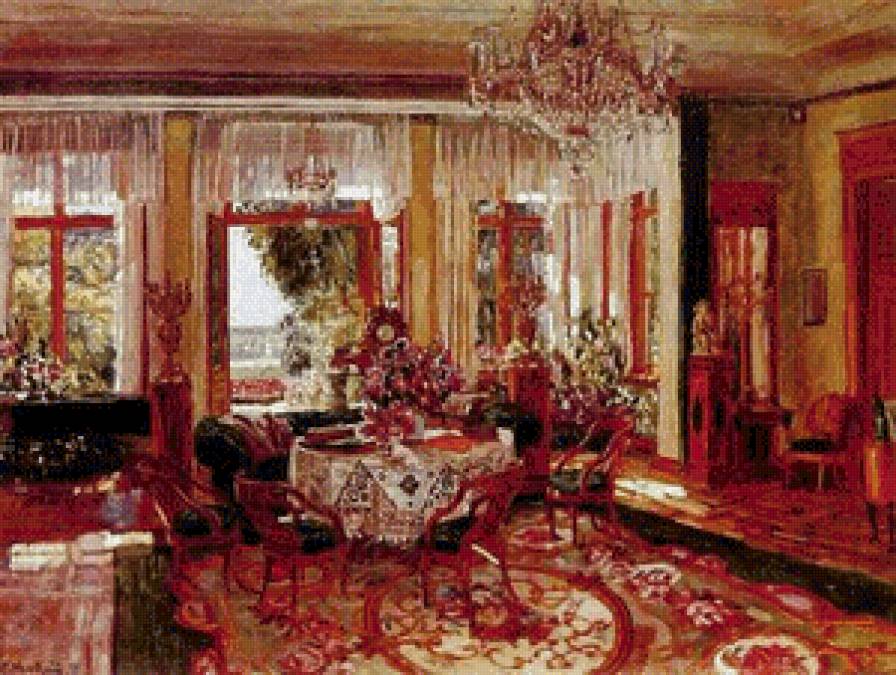 СЕРИЯ "ИНТЕРЬЕРЫ". УСАДЕБНАЯ СТОЛОВАЯ - вазы, столовая, мебель, цветы, диваны, люстры - предпросмотр