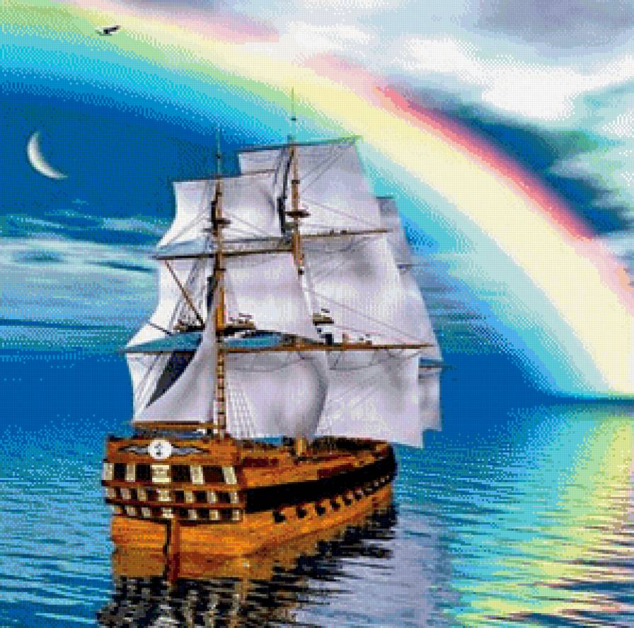 кораблик - радуга, пейзаж, море, морская тематика, корабль - предпросмотр