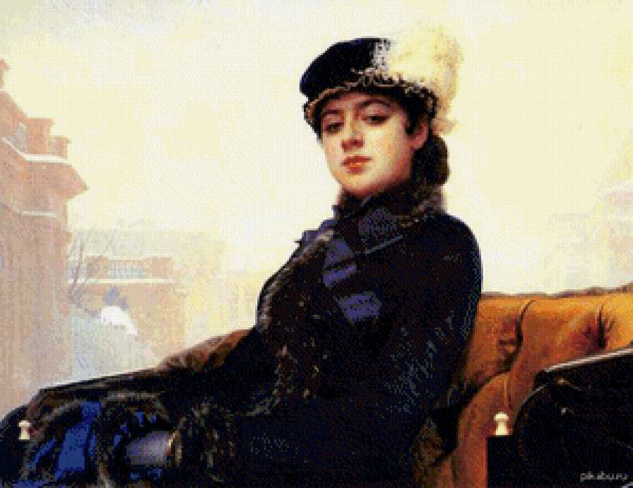 СЕРИЯ  "ПОРТРЕТЫ". ПОРТРЕТ НЕИЗВЕСТНОЙ. НЕЗНАКОМКА - зима, портрет, экипаж, дама, шляпка - предпросмотр