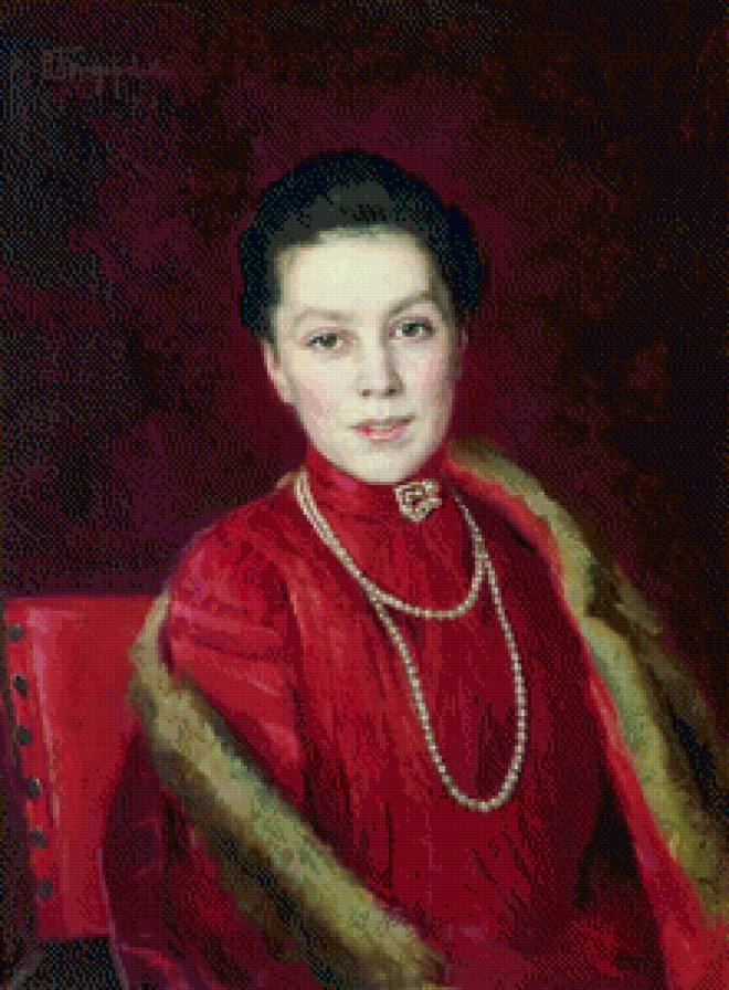 СЕРИЯ  "ПОРТРЕТЫ". ДАМА В КРАСНОМ - жемчуг, дама, платье, красный - предпросмотр