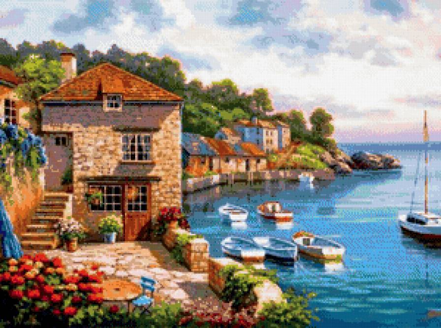 причал - лодки, лодка, город, пейзаж, море - предпросмотр