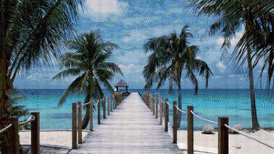 мостик - океан, пальмы, пальма, остров, экзотика, мост - предпросмотр