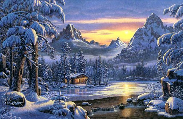 зимний пейзаж - природа, дом, пейзаж - оригинал