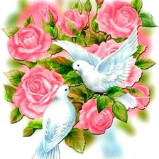 Схема вышивки «Голуби и розы»