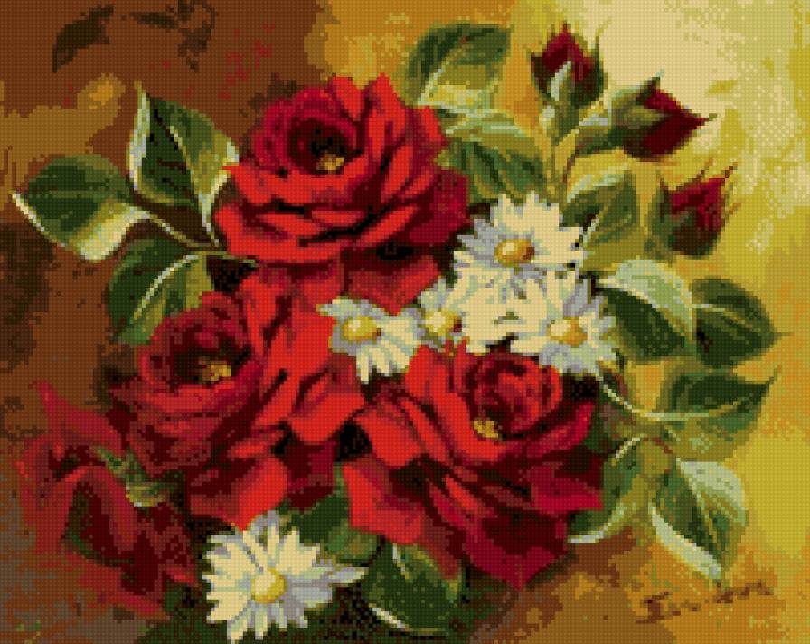 Букет цветов - букет, роза, картина, живопись, цветы - предпросмотр