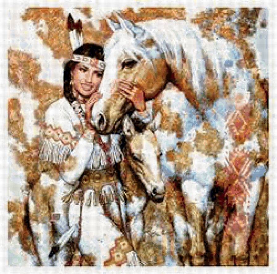 Девушка и лошадь - лошадь, картина, девушка - предпросмотр