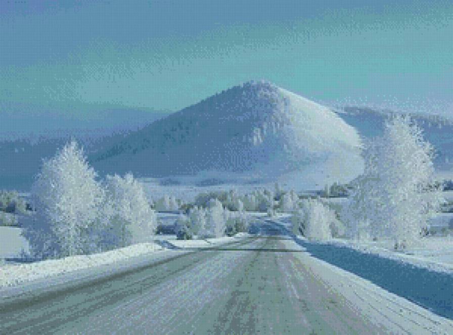 Зимняя дорога - гора, дорога, пейзаж, зима - предпросмотр