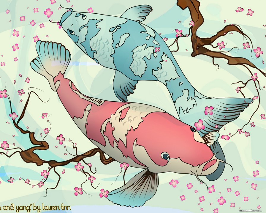 Рыбины - японские мотивы, рыбки, вода - оригинал