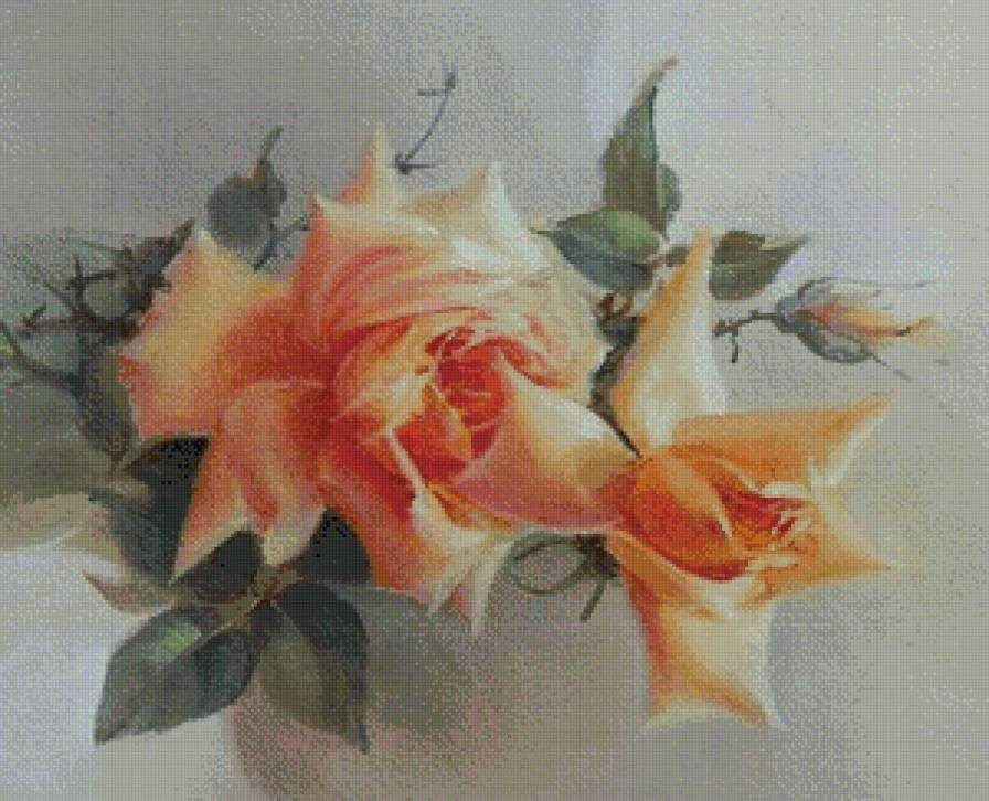 чайные розы - панно, роза, картина, цветы, акварель - предпросмотр