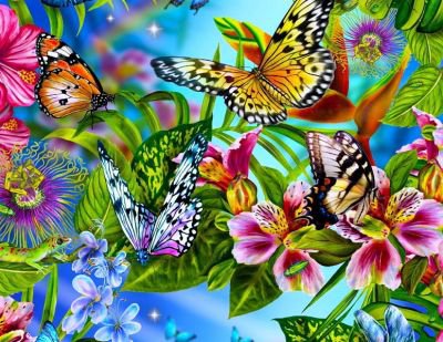 бабочко-цветочное - бабочки, лето, цветы, бабочка, природа - оригинал