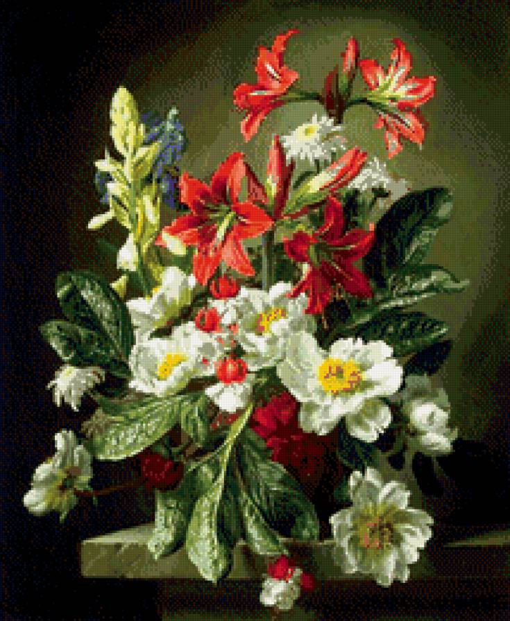 Букет цветов - букет, пион, лилия, живопись, цветы - предпросмотр
