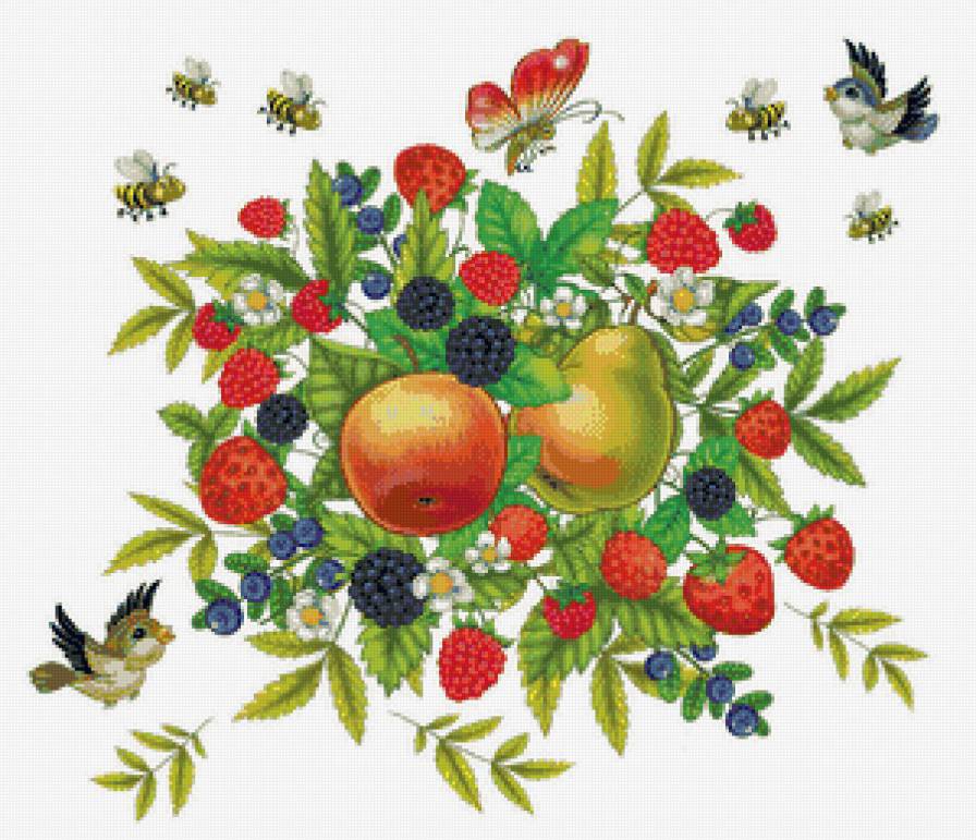 вкус лета - груши, птицы, земляника, пчелы, ягоды, малина, яблоки, смородина, фрукты - предпросмотр