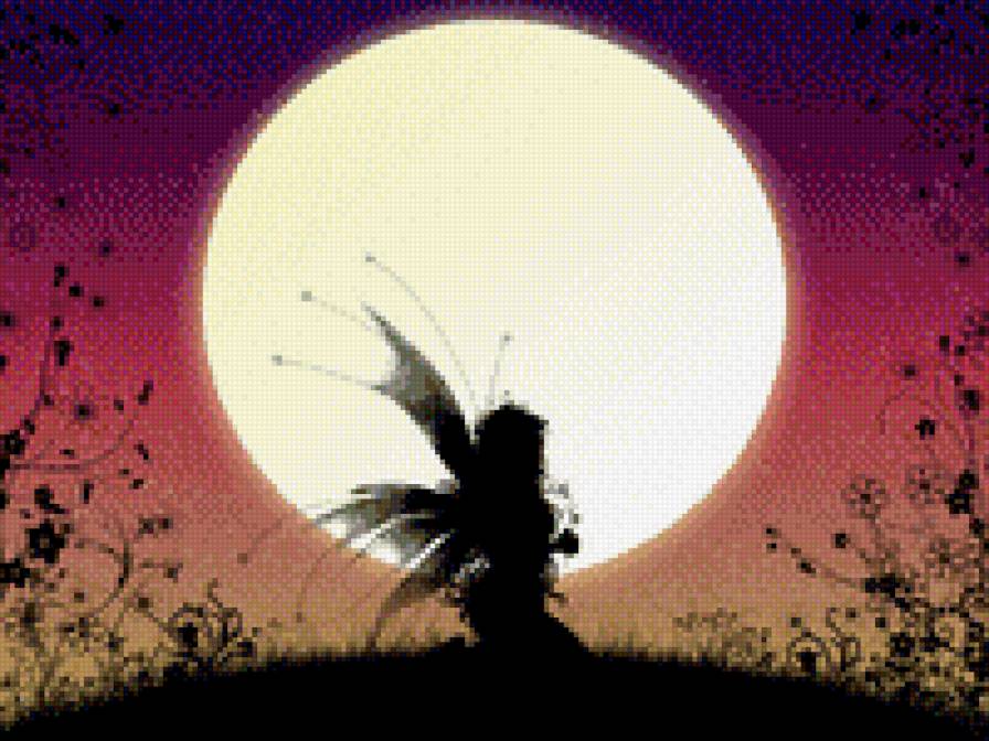 Фея - волшебница, бабочка, фея, волшебство, луна, контур, чудо - предпросмотр