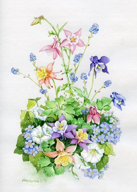 букет - акварель, лето, цветы, букет - оригинал