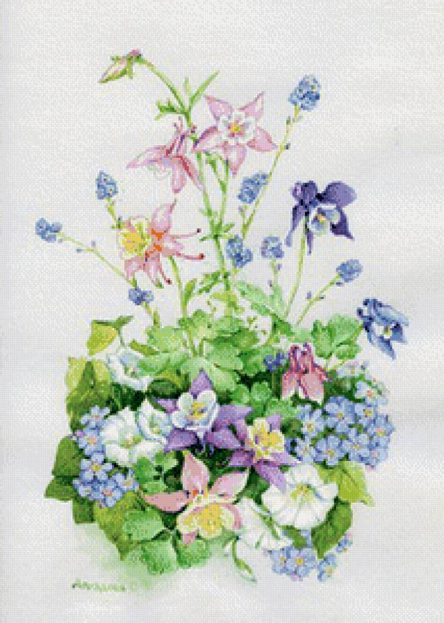 букет - цветы, лето, букет, акварель - предпросмотр