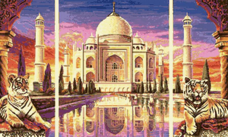 ТАДЖ-МАХАЛ (триптих) - здания, триптих, отражение, тигр, пейзаж, дворец, животные - предпросмотр