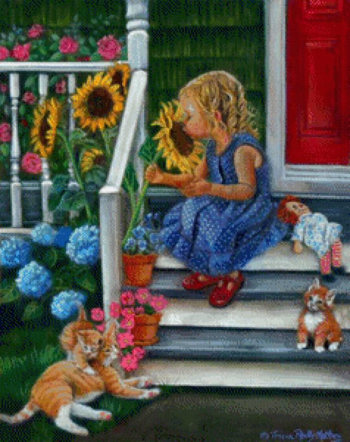 серия "дети с живностями" - дети.девочка.котик - предпросмотр