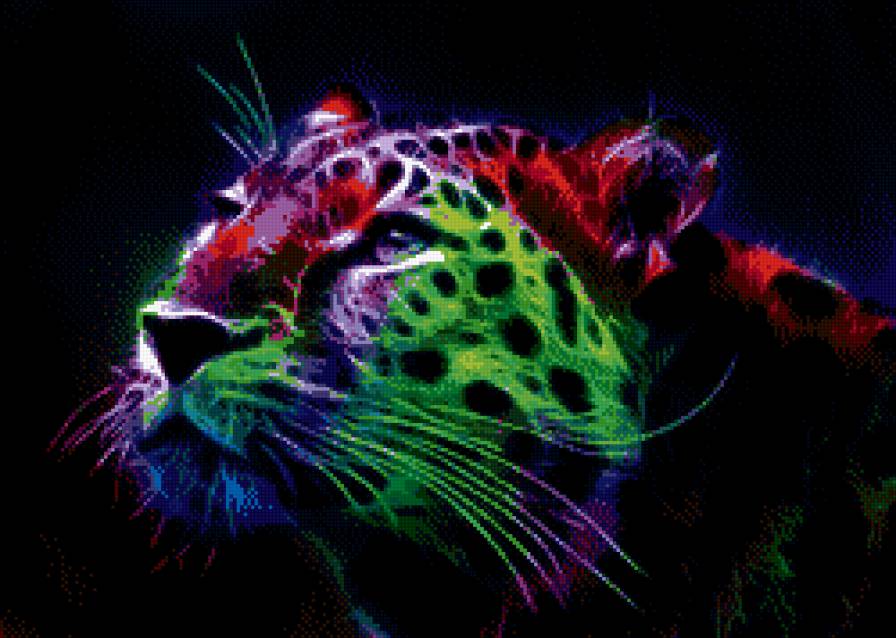 Леопард - фрактал, кот, киса, леопард, цвет, ярко - предпросмотр