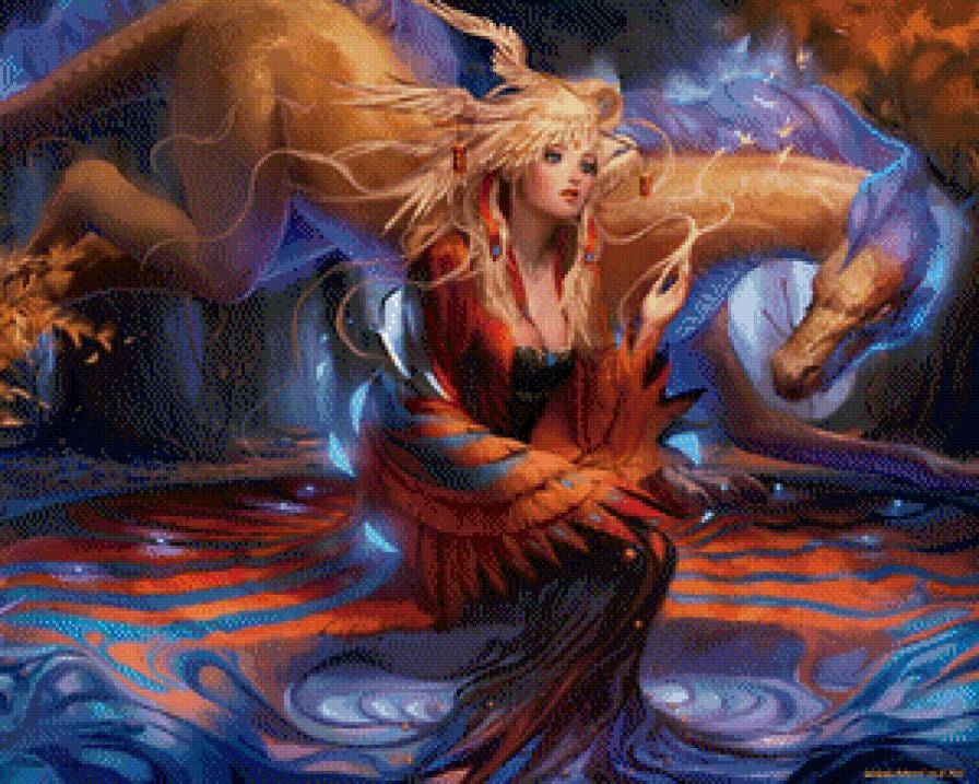 фэнтези - блондинка, дракон, девушка, фэнтези - предпросмотр