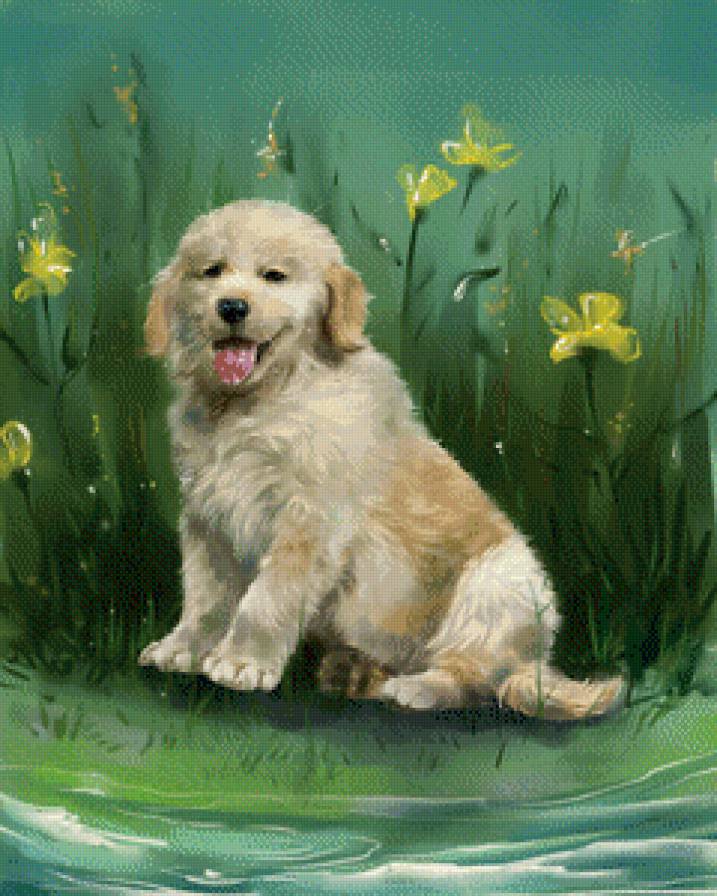 щенок - собака, зелень, животные, щенок - предпросмотр