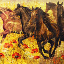 Схема вышивки «табун лошадей на маковом поле»