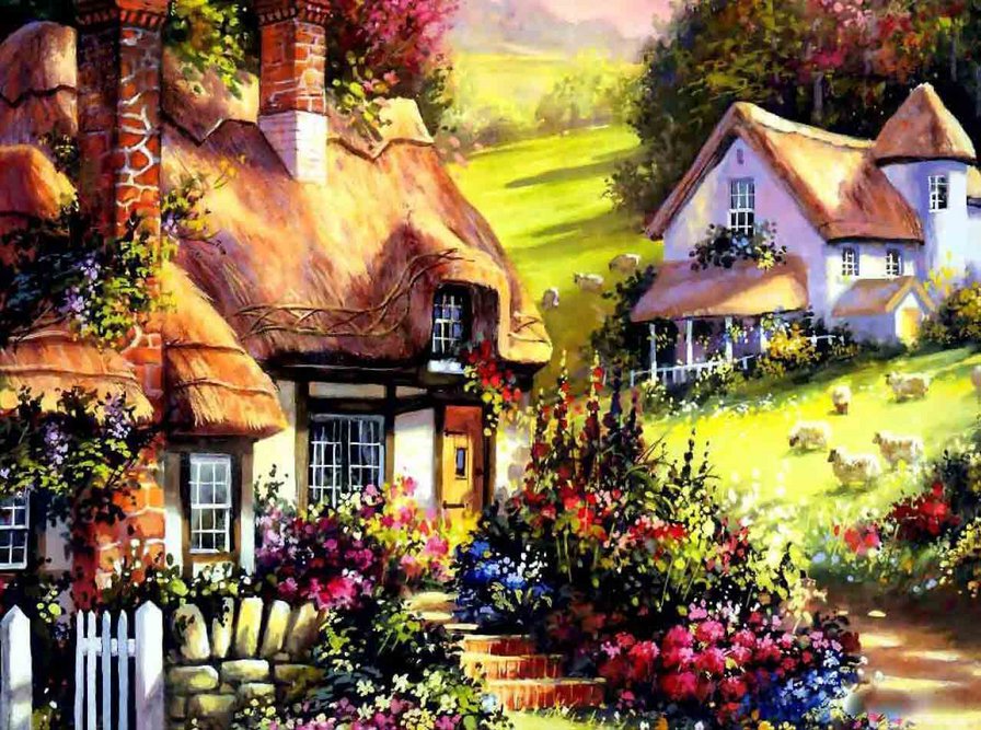 Домик в цветах - дом, деревня, цветы, домик - оригинал