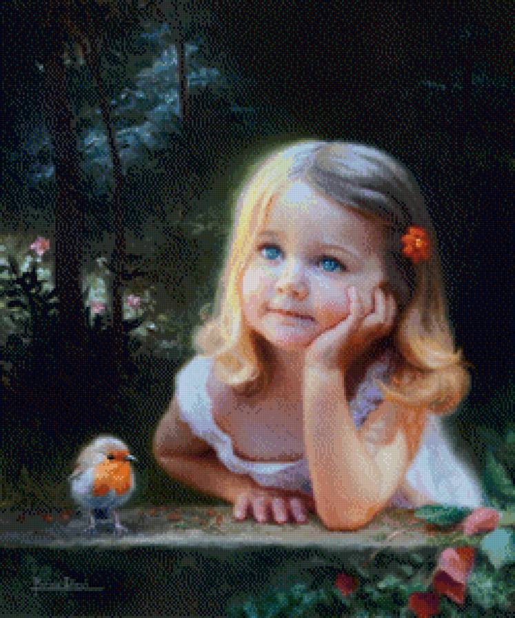 девочка - дети, красавица, малыш, птица - предпросмотр