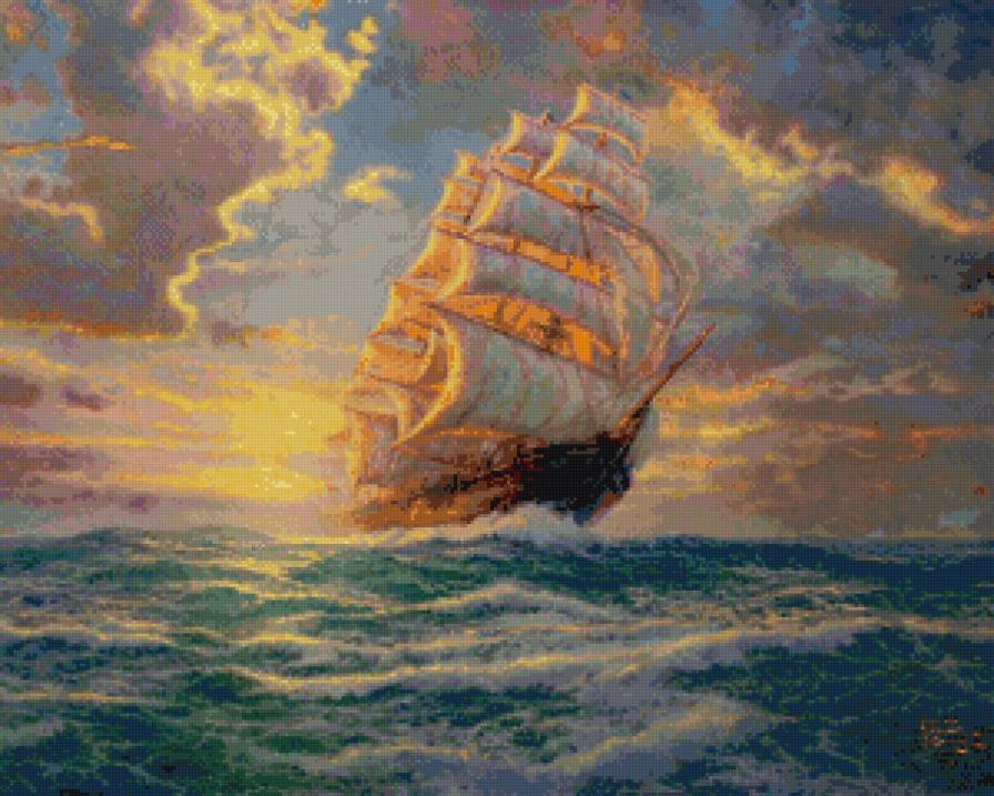 парусник на закате - корабль, закат, море - предпросмотр