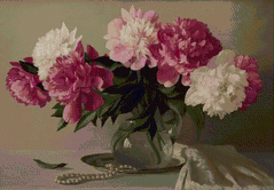 Пионы и жемчуг 2 - жемчуг, пионы, цветы, букет, натюрморт - предпросмотр