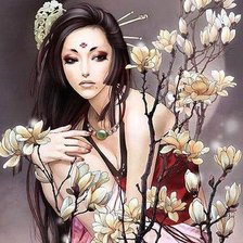 Схема вышивки «Японка в цветущей сакуре»