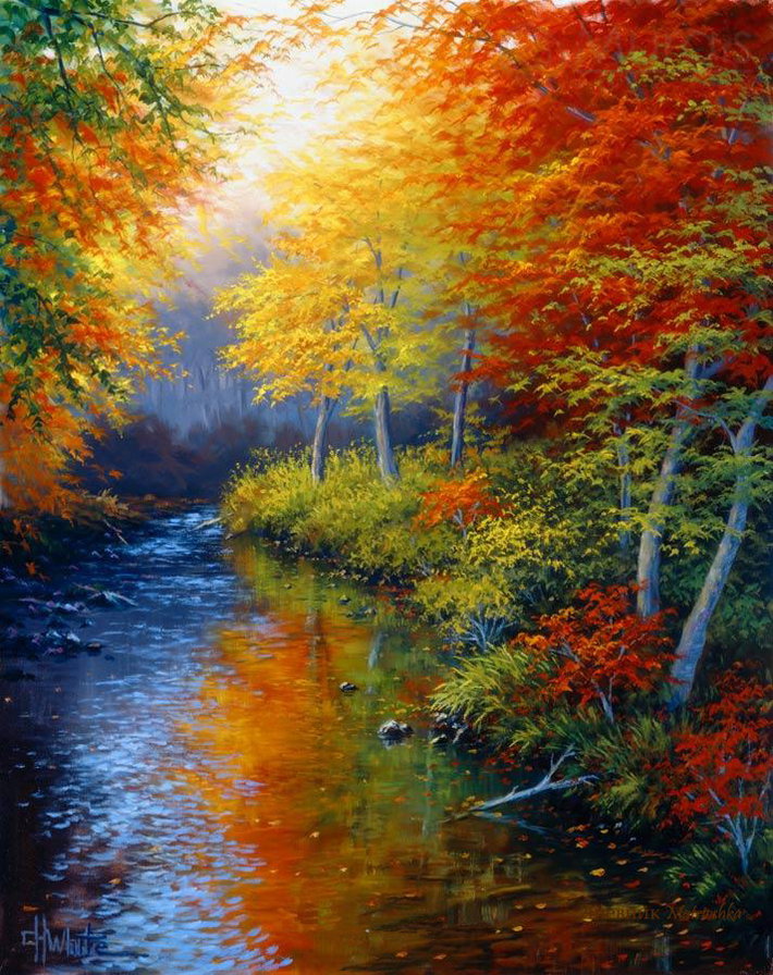 в осеннем лесу - река, вода, осень, лес - оригинал