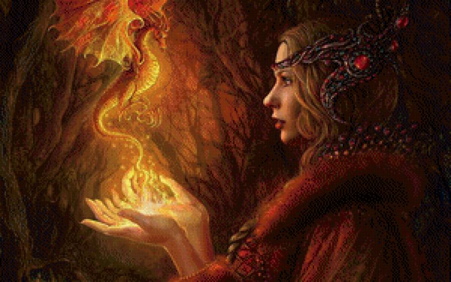 фэнтези - фэнтези, девушка, дракон, огонь - предпросмотр